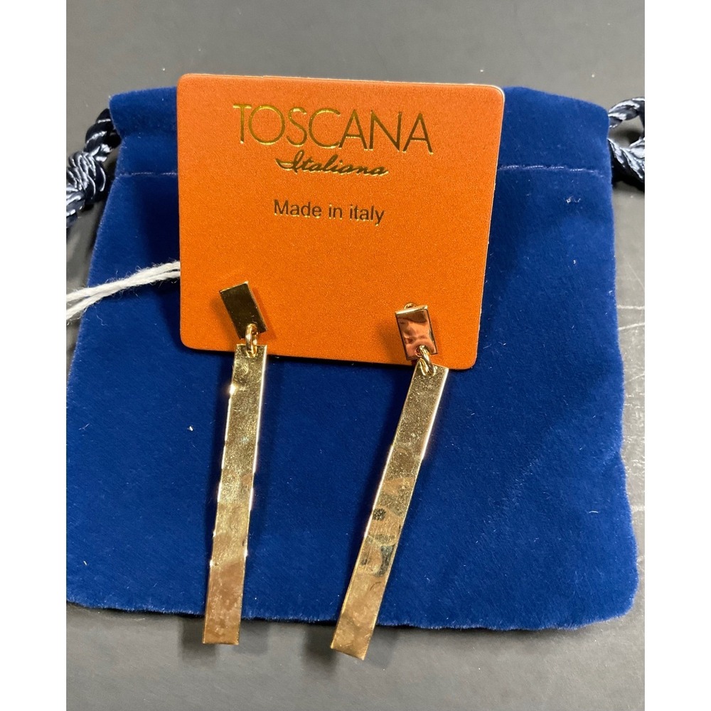 Toscana Italiana Gold Tone Hammered Bar Dangle Earrings Made in Italy